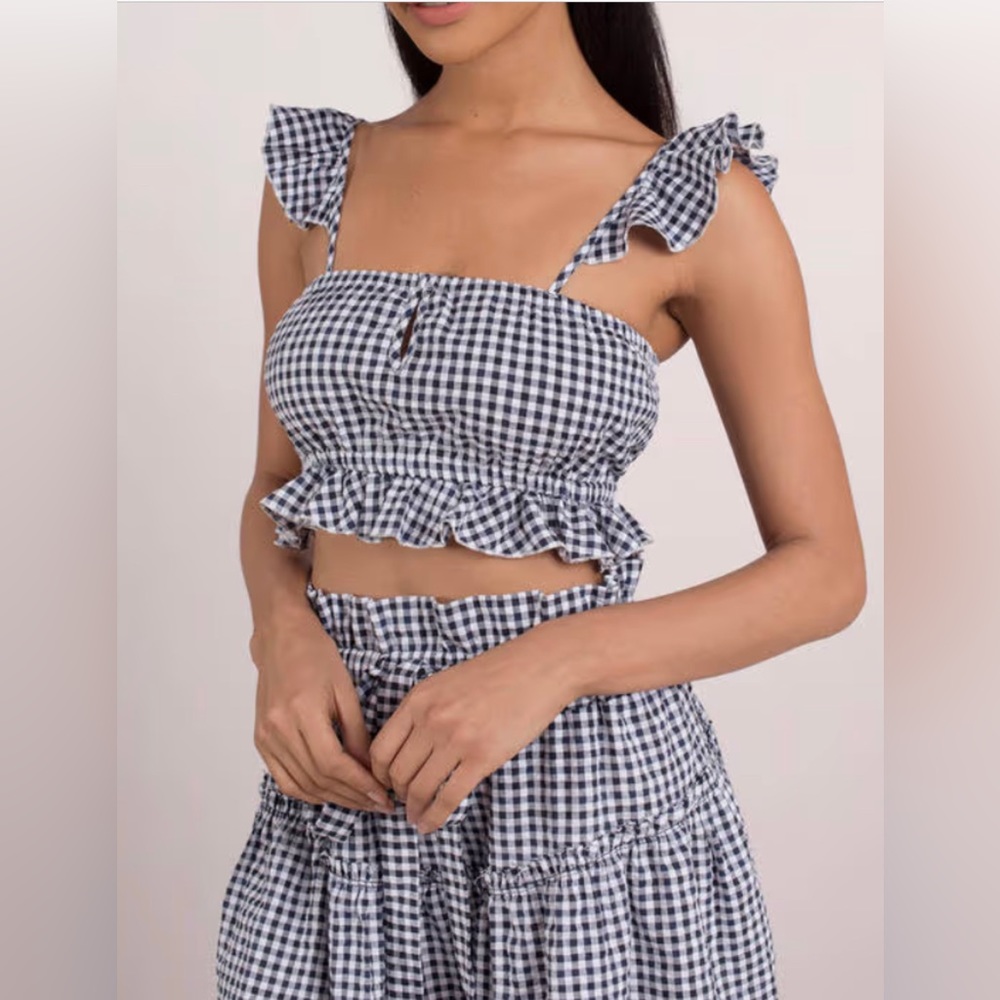BLUE LIFE CHERIE GINGHAM NAVY RUFFLE CROP TOP AND SHORTS, Small